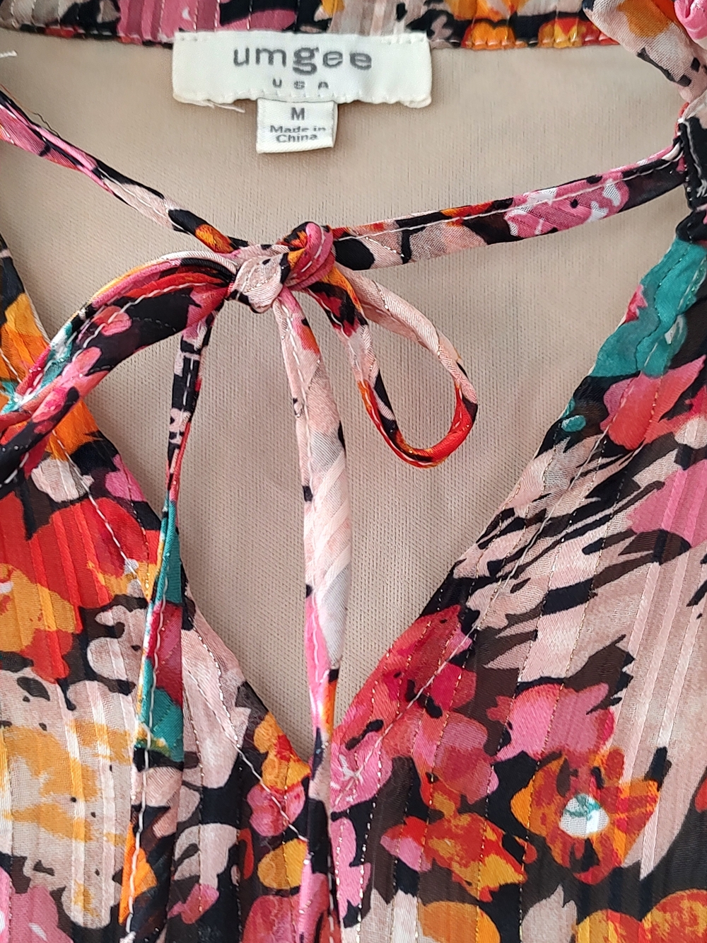 Umgee Floral Tiered Long Sleeve Maxi Dress - Pink Orange Floral - Picture 5 of 9